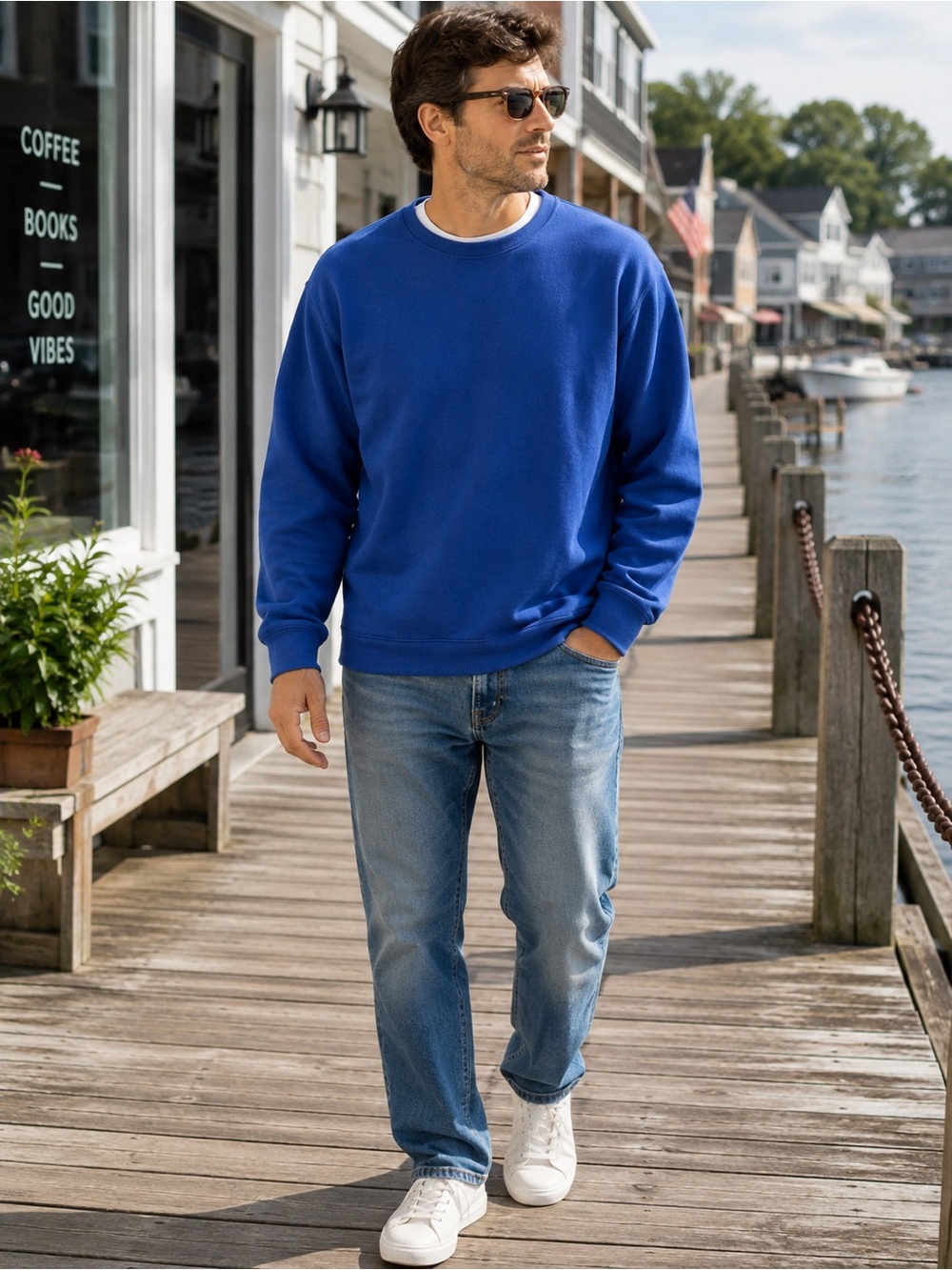HS Idol Men’s XL Royal Blue 100% Cotton Crewneck Sweatshirt Pullover